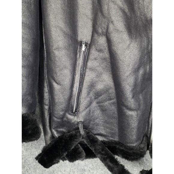 Ashley Stewart Women's Black Faux Leather Fur Trim Aviator Jacket Plus Size 22 - Picture 6 of 9